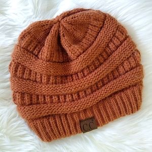 C.C. autumn orange knit beanie hat